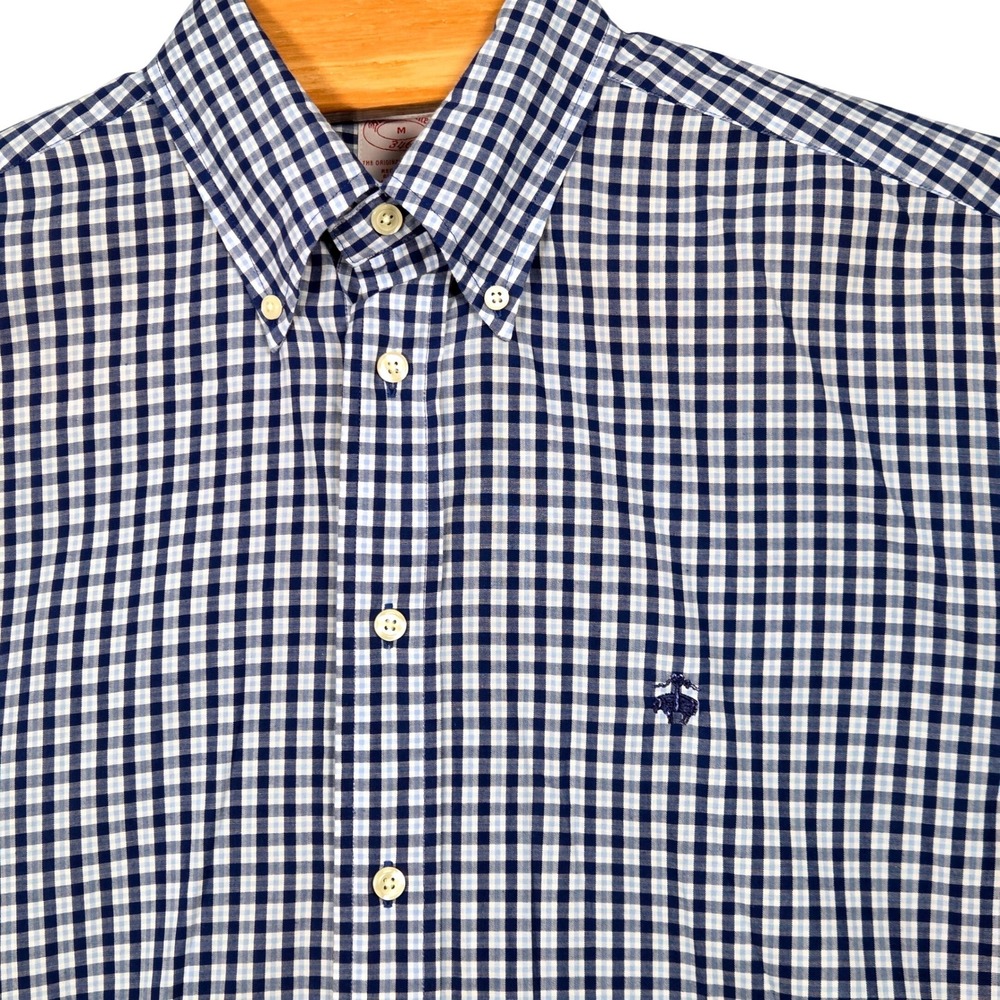 Brooks Brothers Men Medium Button Down Long Sleeve Shirt Gingham Check Blue
